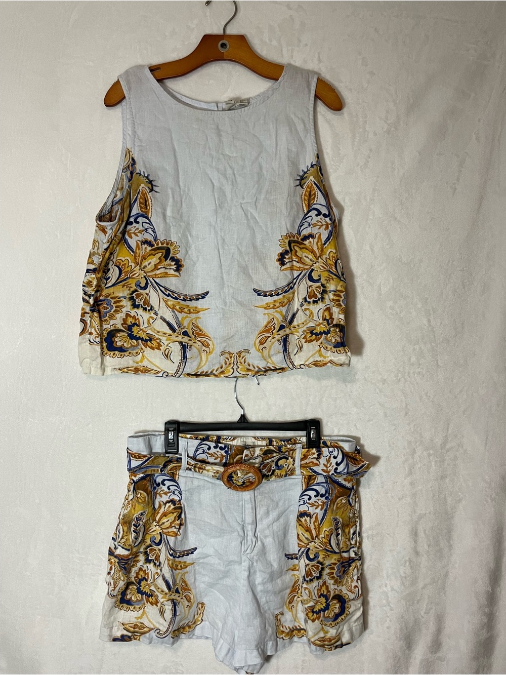 Joie 100% Linen Floral Boxy Button Back Sleeveless Top & Short Set XL